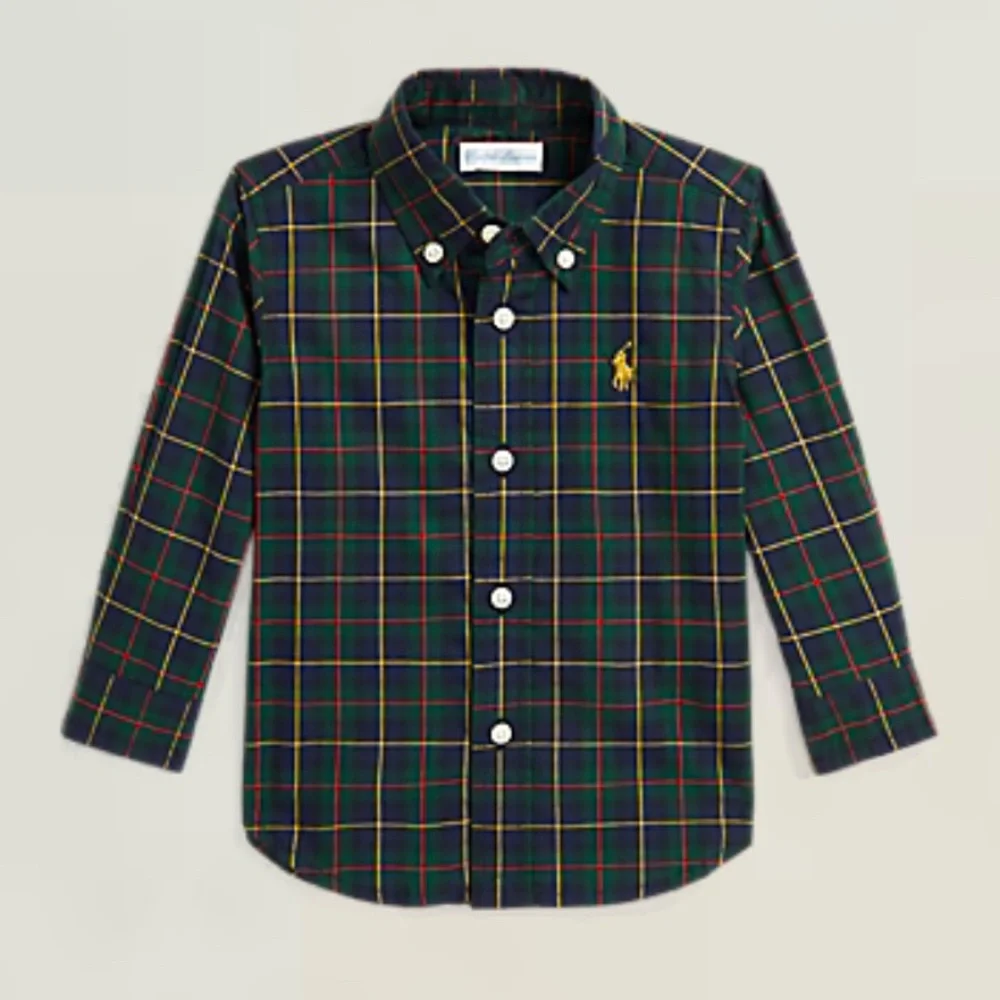 Ralph Lauren Plaid Cotton Poplin Button Up Button Down Dress Shirt Holiday Polo
